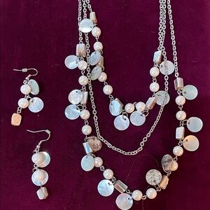 Beachy Coastal 3-strand Necklace and Earrings